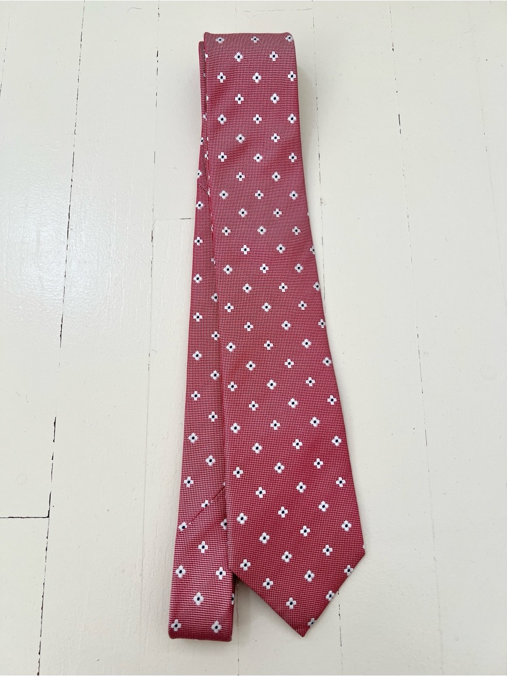 Suitsupply Red Tie with White Floral Motif